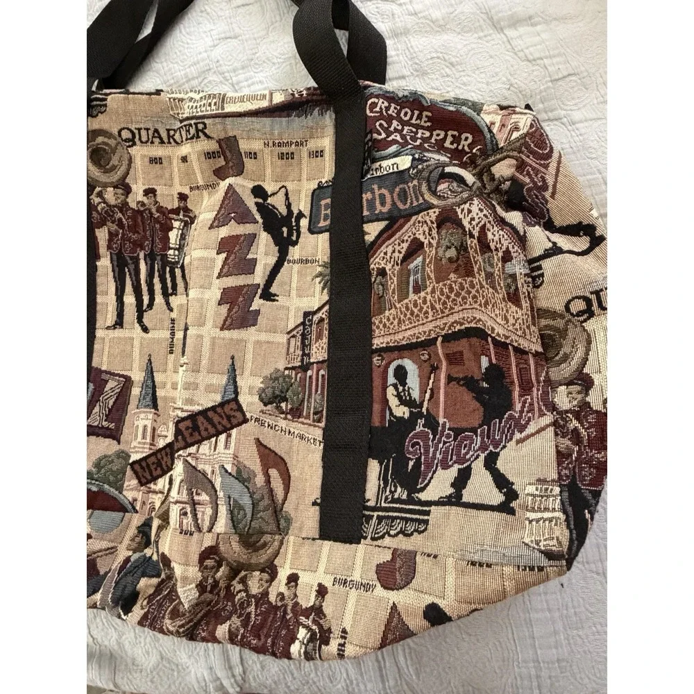 Vintage Tapestry Duffel Bag New Orleans Jazz Motif Overnight Weekender USA 90s